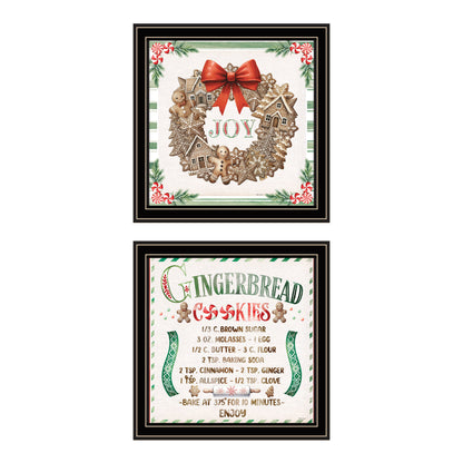 Trendy Decor 4U 2- Piece Vignette Gingerbread Wreath Black Framed Wall Art for Living Room, Bedroom Wall Art Print for Home Decor by Nicole DeCamp