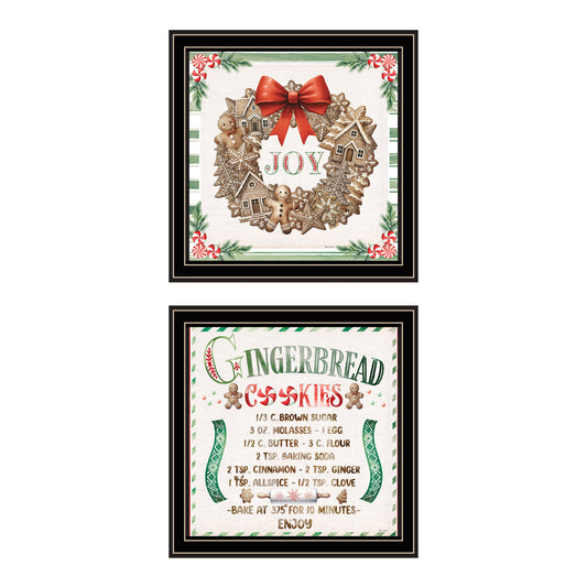 Trendy Decor 4U 2- Piece Vignette Gingerbread Wreath Black Framed Wall Art for Living Room, Bedroom Wall Art Print for Home Decor by Nicole DeCamp