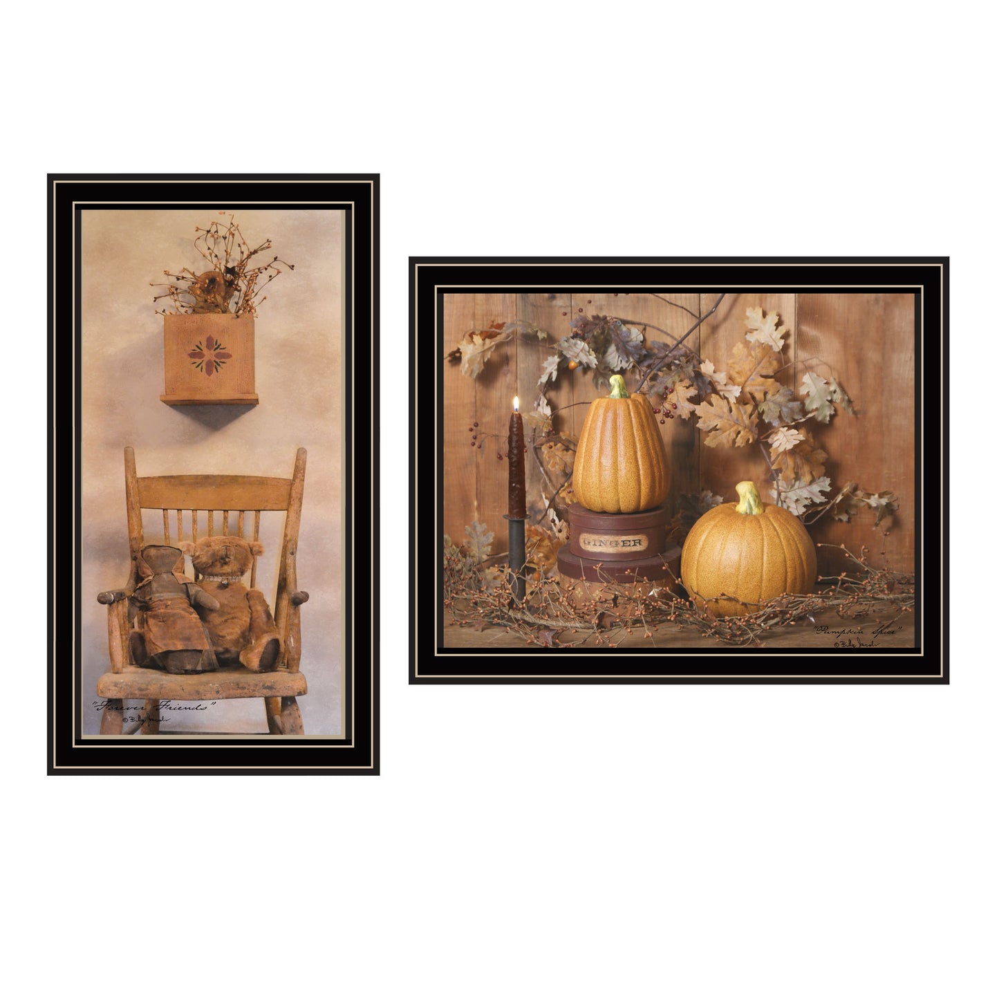 Trendy Decor 4U 2- Piece Vignette Friends and Pumpkins Black Framed Wall Art for Living Room, Bedroom Wall Art Print for Home Decor by Billy Jacobs