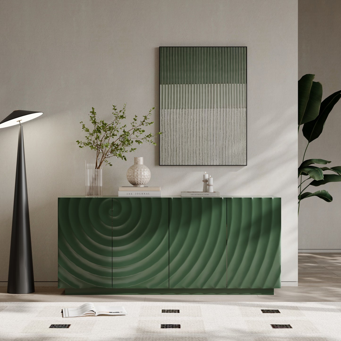 Sideboard Buffet Cabinet, 59'Green Accent Cabinet with 4 Doors, Mid Century Modern Pantry Cabinet, Wood Buffet Cabinet, Media Cabinet, Console Cabinet, Cabinet for Entryway, Living Room, Dining Room