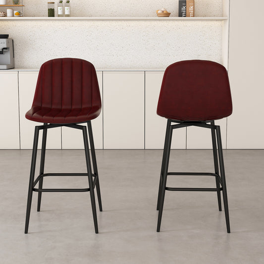 Modern Bar Stools with Swivel Mechanism, PU Padded Seats with Back Support & Metal Legs – Ideal for Kitchen Islands, Home Bars, Commercial Bars, Dark Brown(Set of 2)