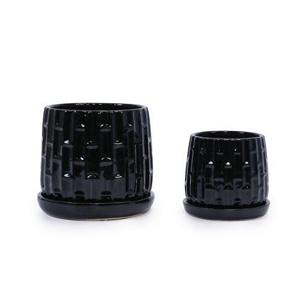 Set of 2 Ceramic Flowerpot, 7' Modern Planter for Patio, Garden, Windowsill - Black
