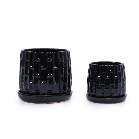 Set of 2 Ceramic Flowerpot, 7' Modern Planter for Patio, Garden, Windowsill - Black