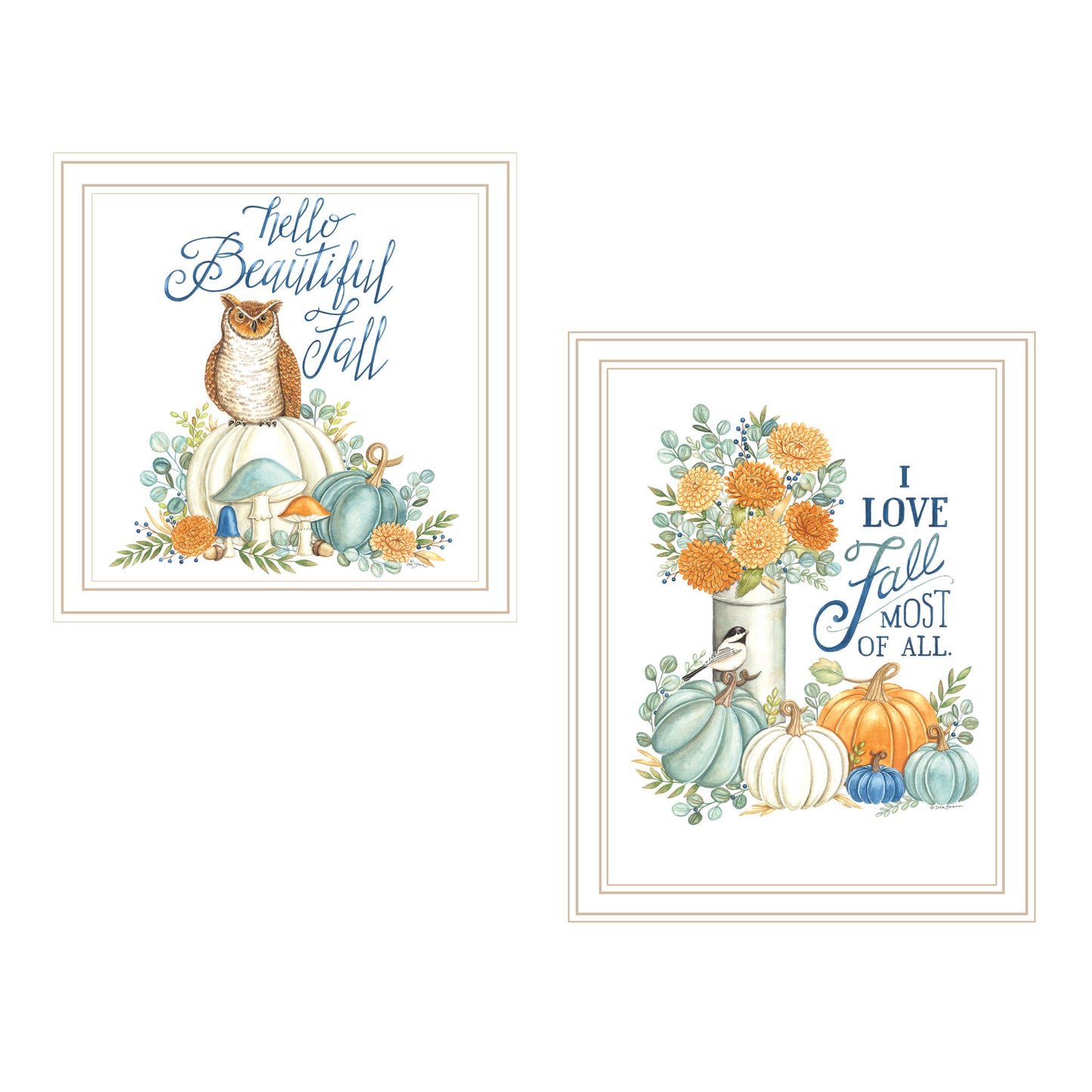 Trendy Decor 4U 2- Piece Vignette I Love Fall Most of All White Framed Wall Art for Living Room, Bedroom Wall Art Print for Home Decor by Deb Strain