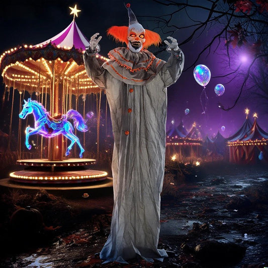 Orange Haired Clown, Outdoor Halloween Decoration Animatronic, Sound and Motion Activated Light Up Eyes