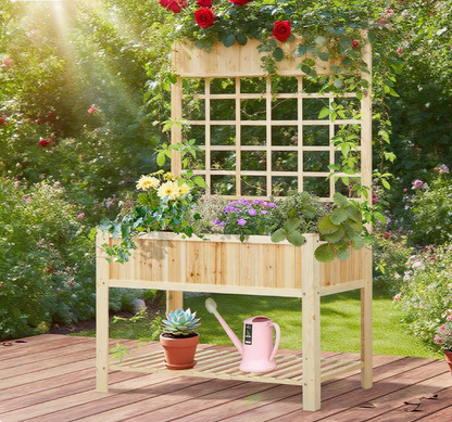 Wooden Raised Garden Bed , Coutryside Style Elevated Planter Box Stand w