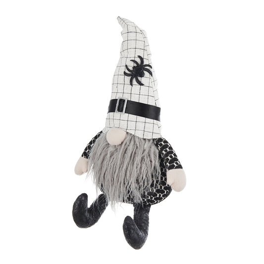 10.2x5.5x23.5' Fabric Sitting Gnome with White Hat Spider, for Halloween Decor