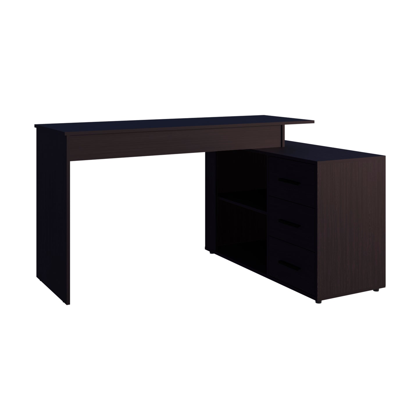 Cornville L-Shaped Desk with 3 Drawers and Storage Space,Wenge