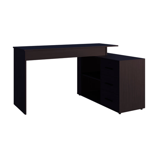 Cornville L-Shaped Desk with 3 Drawers and Storage Space,Wenge