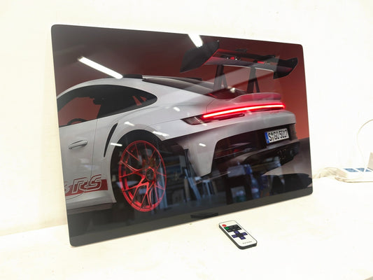 24x16 inches Sports Car LED Wall Art – Acrylic UV Printed Light Up Picture with Remote Control, Modern Illuminated Wall Decoration for Man Cave, Garage and Living Room