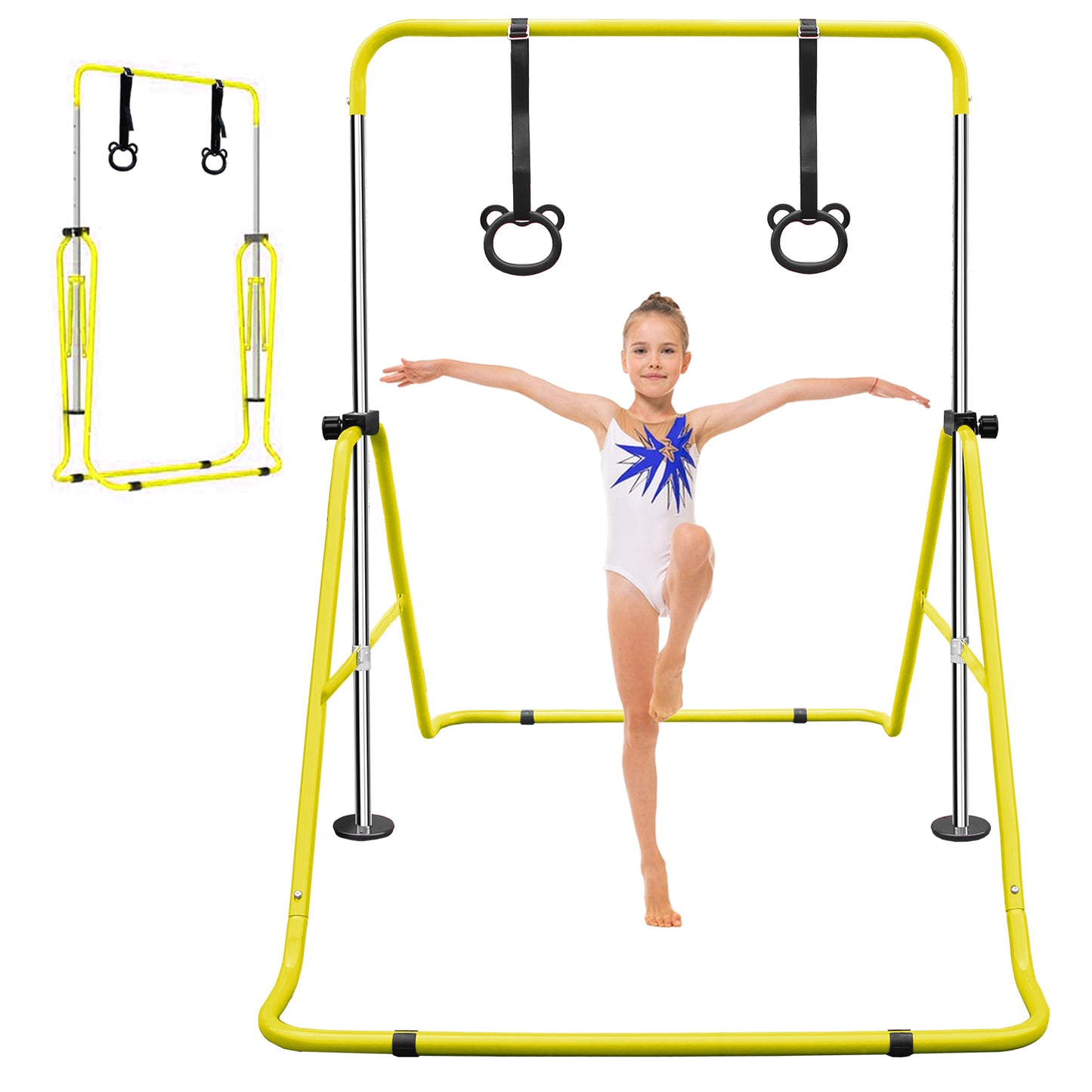 Yellow Multi-Functional Adjustable Height Children's Horizontal Gymnastic Bar With Bear Rings