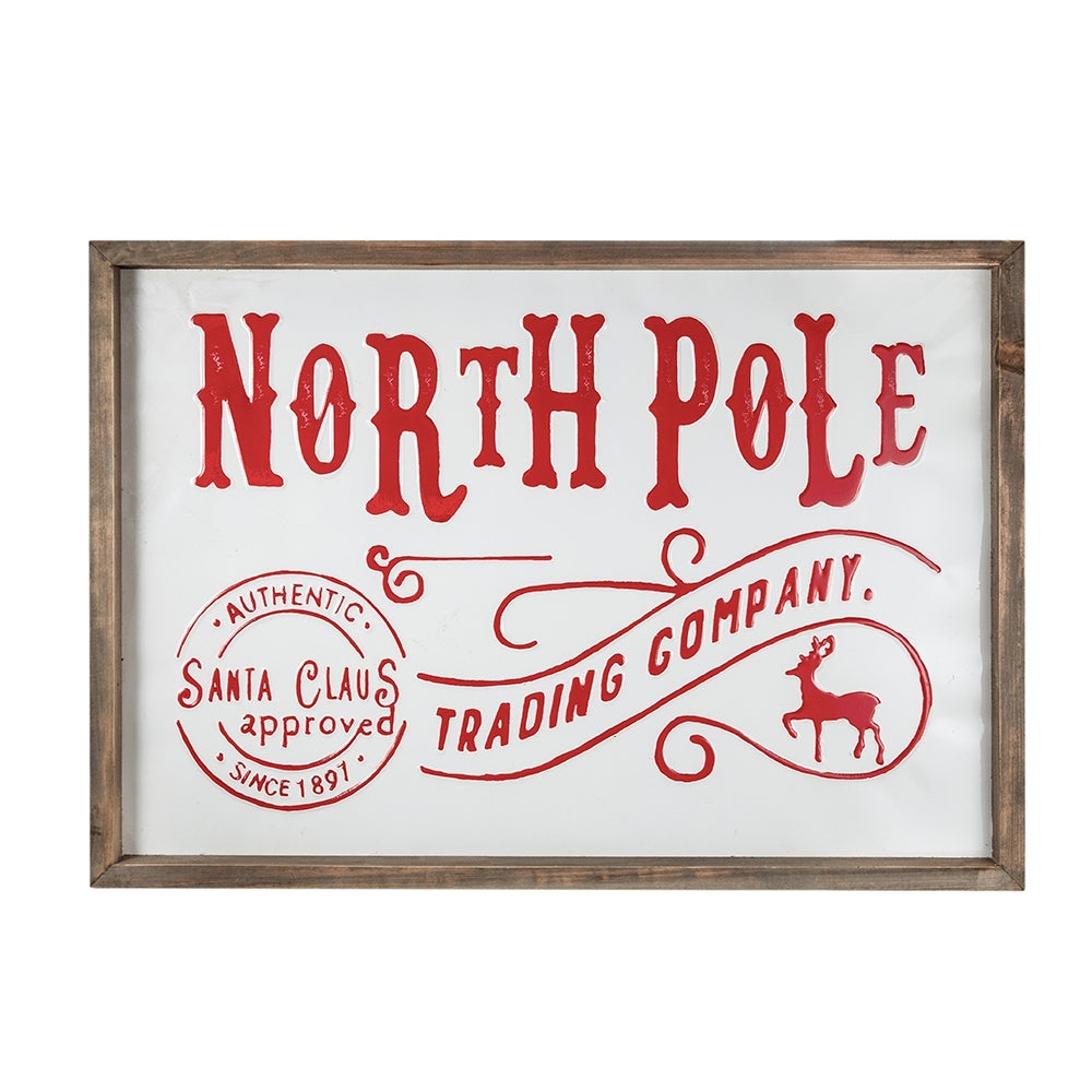 26x18'H Iron/Wood North Pole Trading Company Wall Sign, for Christmas Holiday Table Wall Decor
