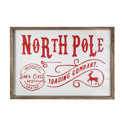 26x18'H Iron/Wood North Pole Trading Company Wall Sign, for Christmas Holiday Table Wall Decor