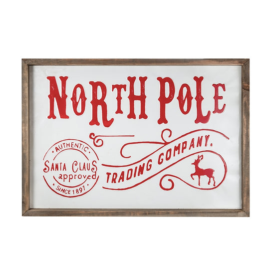 26x18'H Iron/Wood North Pole Trading Company Wall Sign, for Christmas Holiday Table Wall Decor
