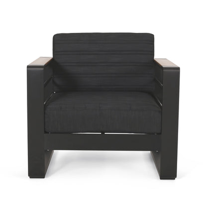 Giovanna Club Chair Set with Aluminum Frame and Water-Resistant Cushions in Black