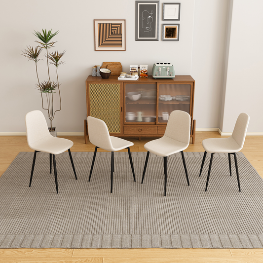 Modern Knit Fabric Dining Chairs with Iron Legs - Restaurant Seating, Comfortable Upholstered Armless Side Chair for Kitchen, Beige(Set of 4)