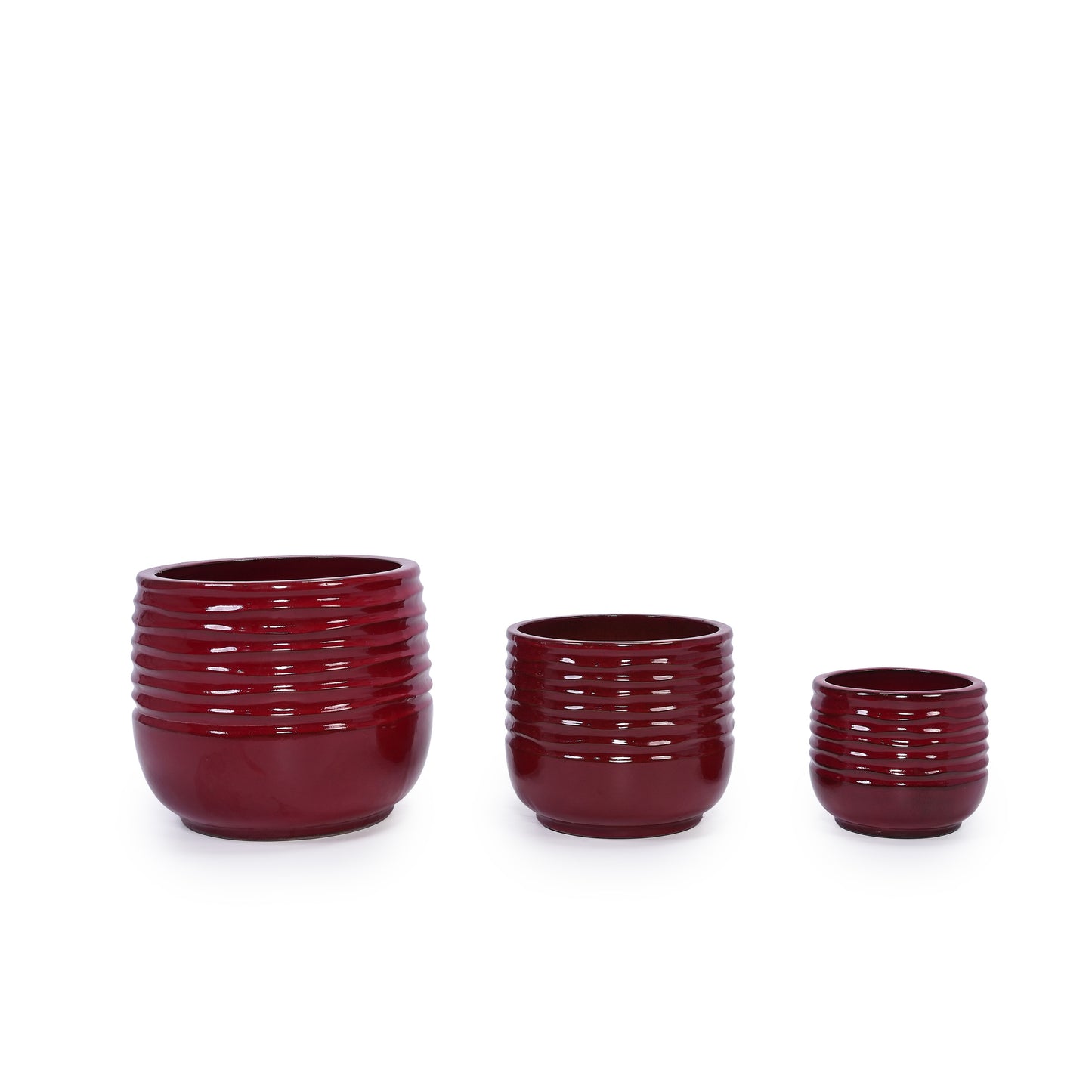 3 Pieces Ceramic Flowerpot, Modern Planter for Patio, Garden or Windowsills - Bean Paste Red