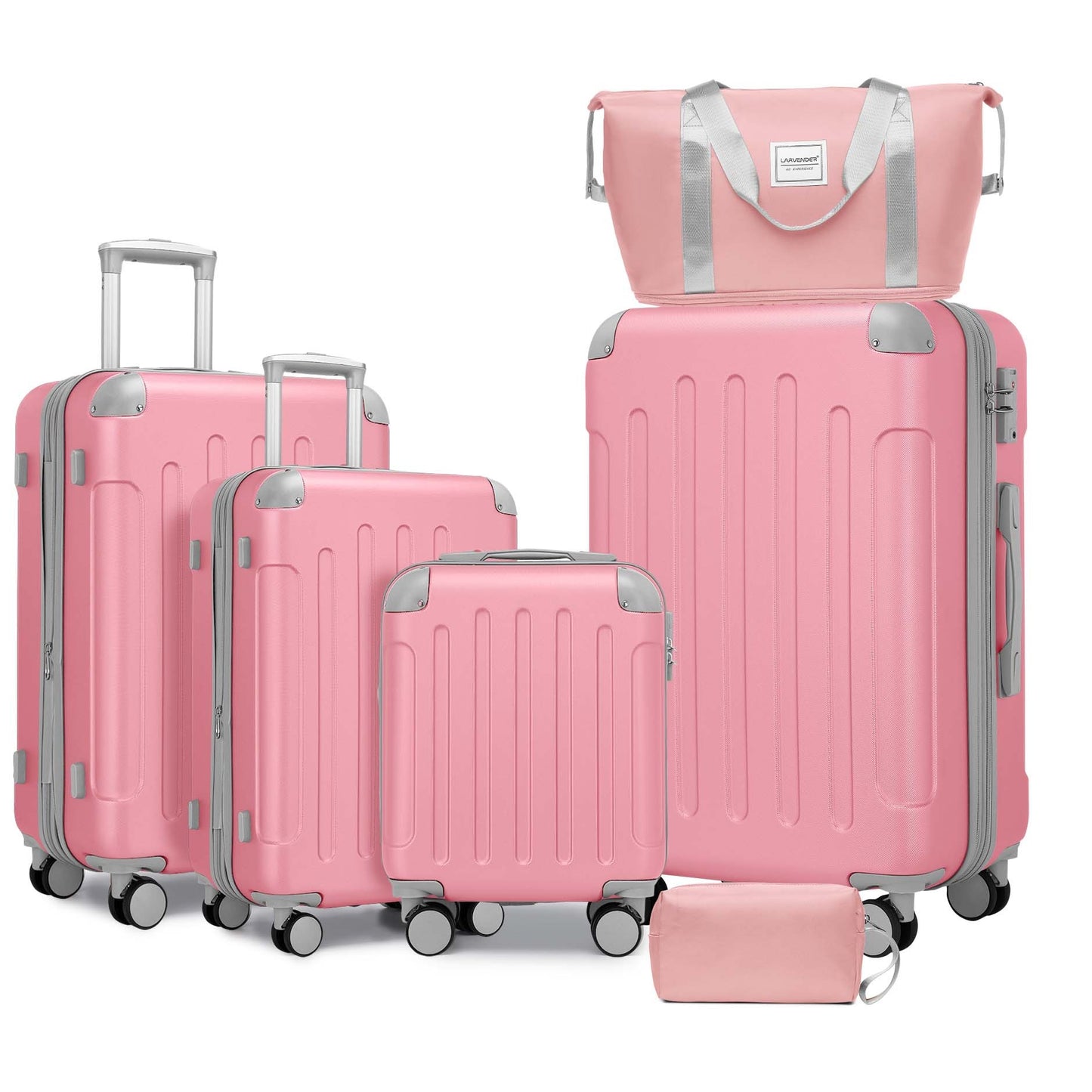 Luggage Sets 6 Piece with Duffel Bags, Hardside Expandable Suitcases with Spinner Wheels TSA Lock, Pink