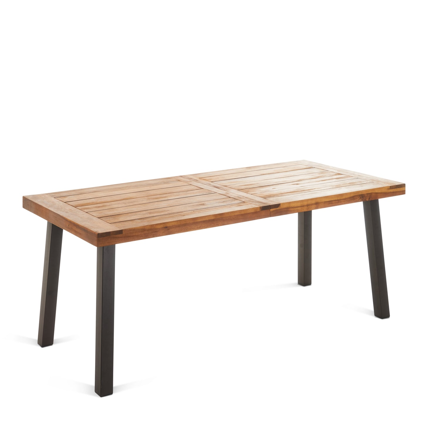 DELLA Modern Industrial Dining Table with Acacia Wood Top in Teak Finish, Wood and Metal, 69x32.25 inches