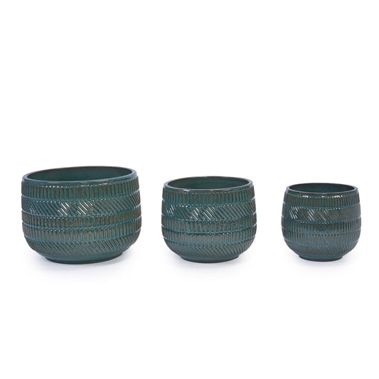 3 Pieces Ceramic Flowerpot, Modern Planter for Patio, Garden or Windowsills - Antique Navy Blue