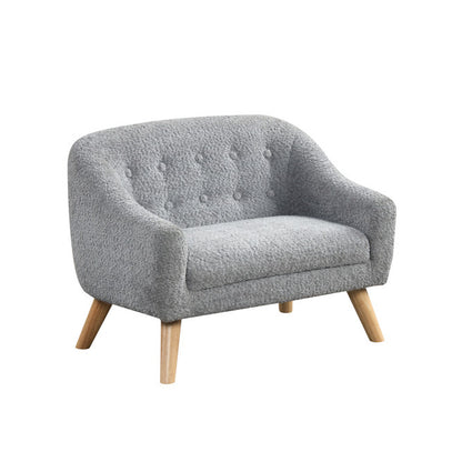 Chenille Upholstered Kids Sofa with Tufted Back and Wooden Legs, Gray