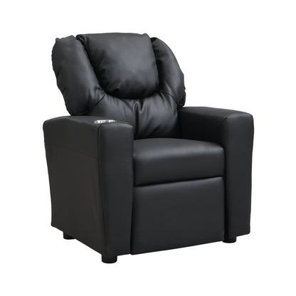 Sally Deluxe Kids Recliner Chair with Cup Holder Black PVC 21.26 x 16.93 x 26.38 inches
