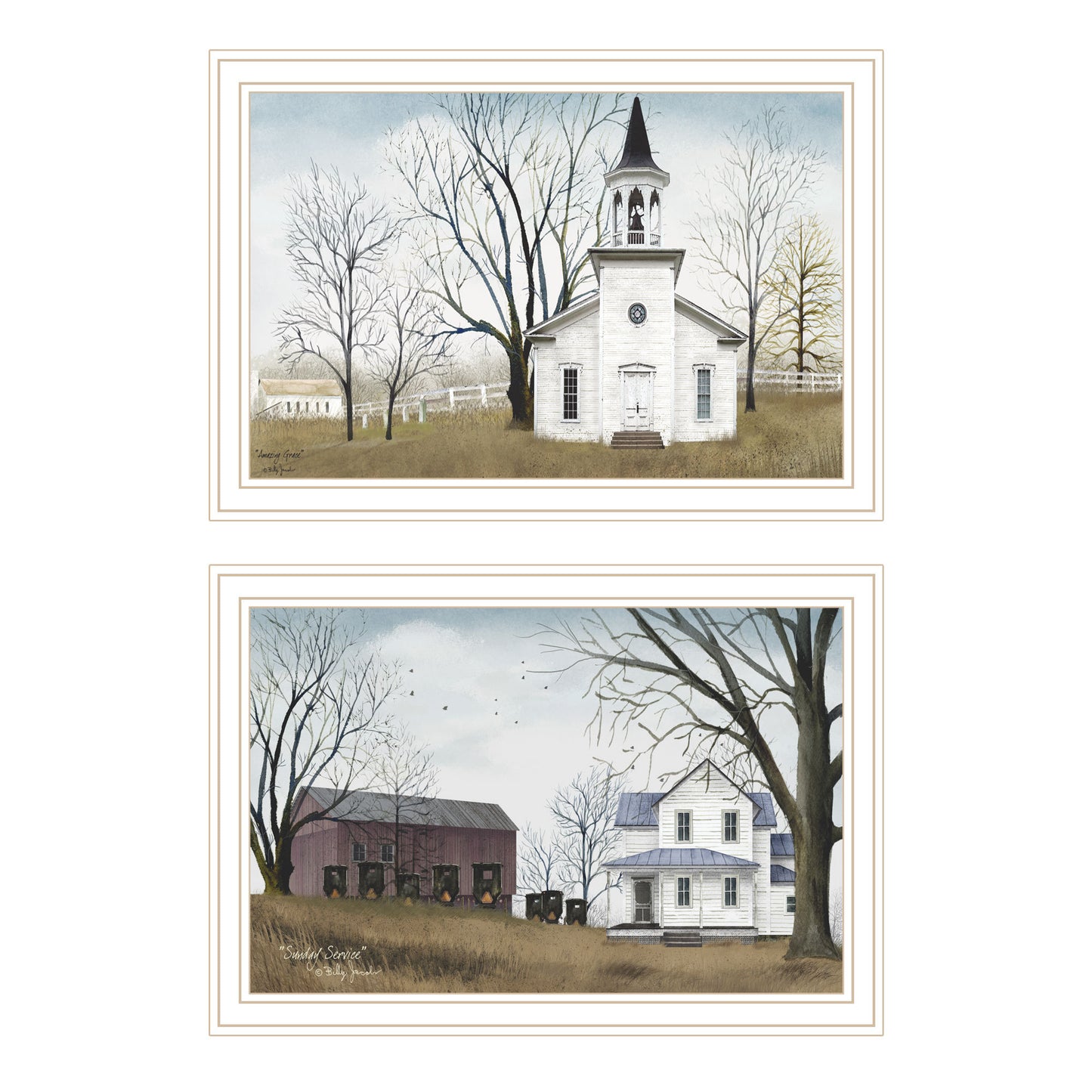 Trendy Decor 4U 2- Piece Vignette Amazing Grace Sunday Service White Framed Wall Art for Living Room, Bedroom Wall Art Print for Home Decor by Billy Jacobs