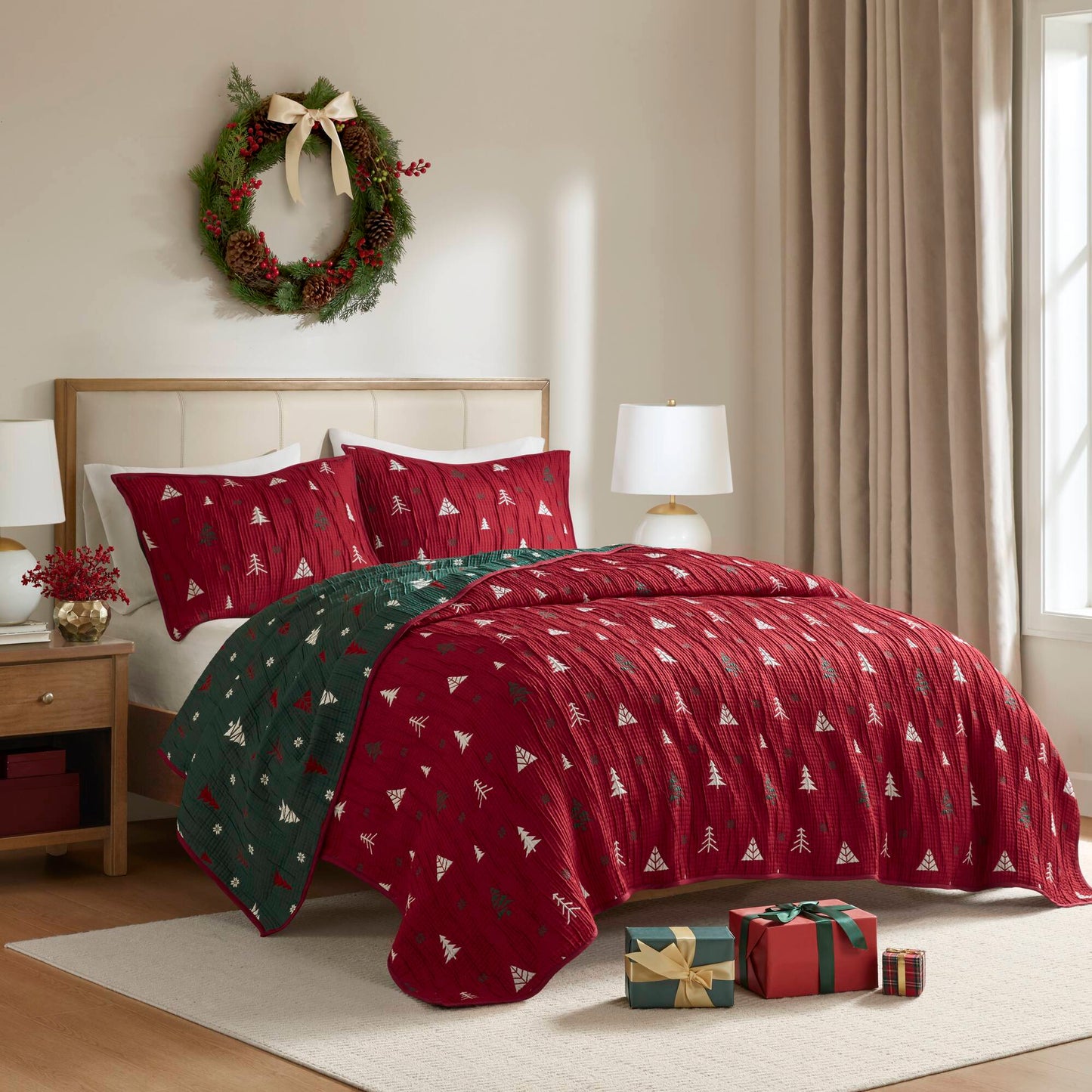 3 Pieces King Coverlet Mini Set,Red