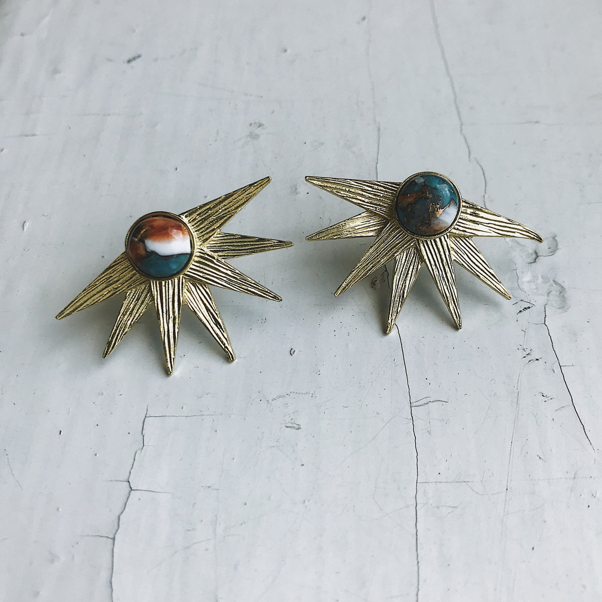Sun Goddess Earrings With Copper Oyster Turquoise