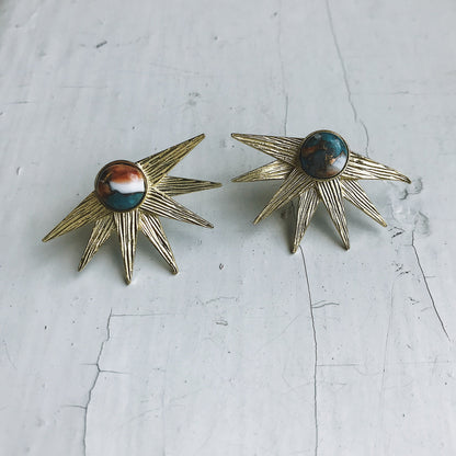 Sun Goddess Earrings With Copper Oyster Turquoise