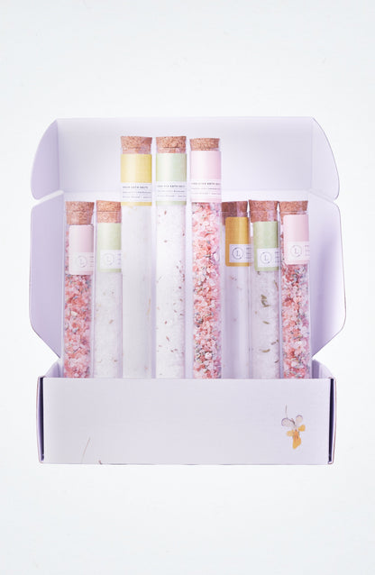 Natural Bath Salts Gift Set – 8 Glass Tubes