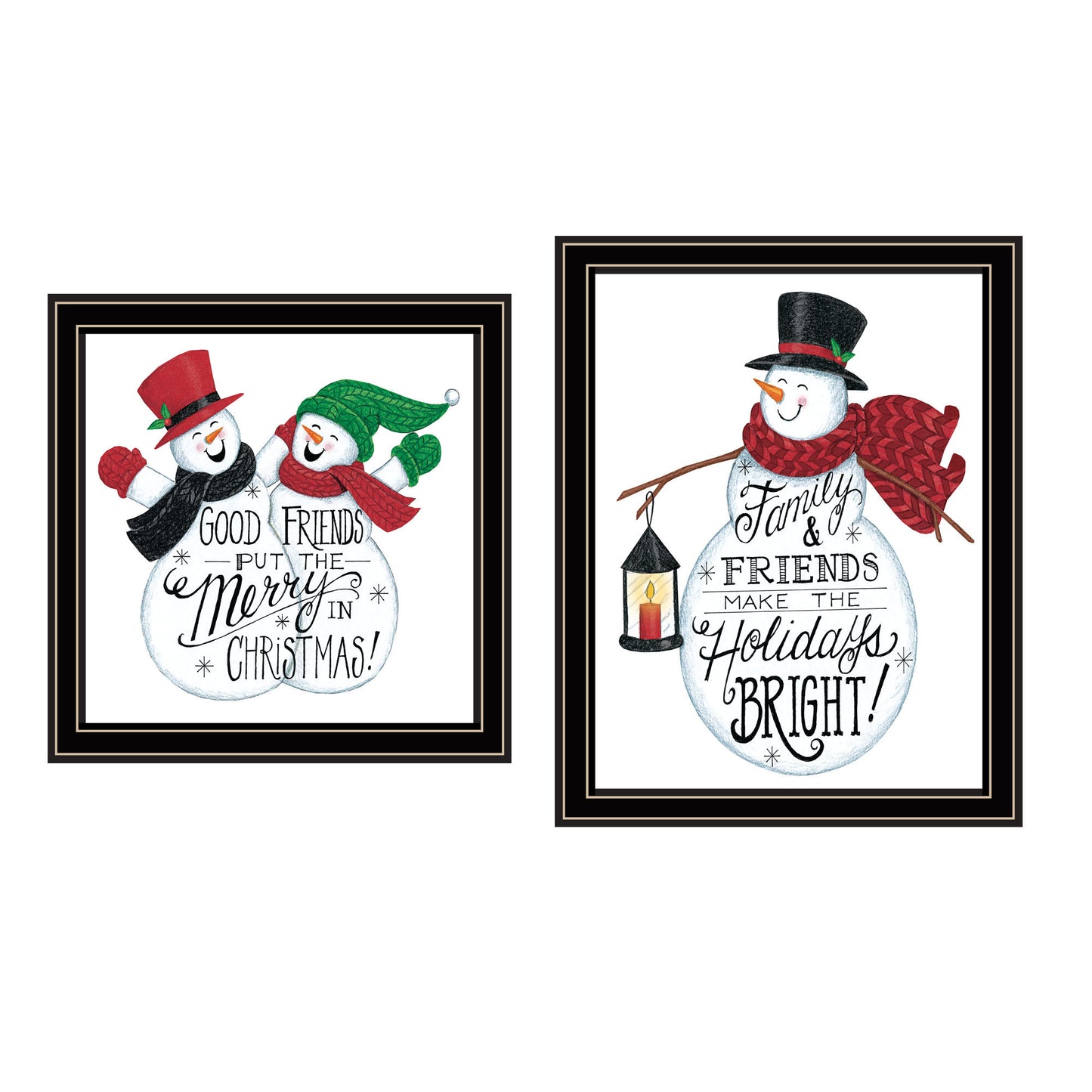 Trendy Decor 4U 2- Piece Vignette Good Friends Snowman Black Framed Wall Art for Living Room, Bedroom Wall Art Print for Home Decor by Deb Strain