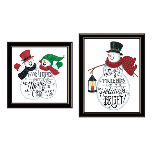 Trendy Decor 4U 2- Piece Vignette Good Friends Snowman Black Framed Wall Art for Living Room, Bedroom Wall Art Print for Home Decor by Deb Strain