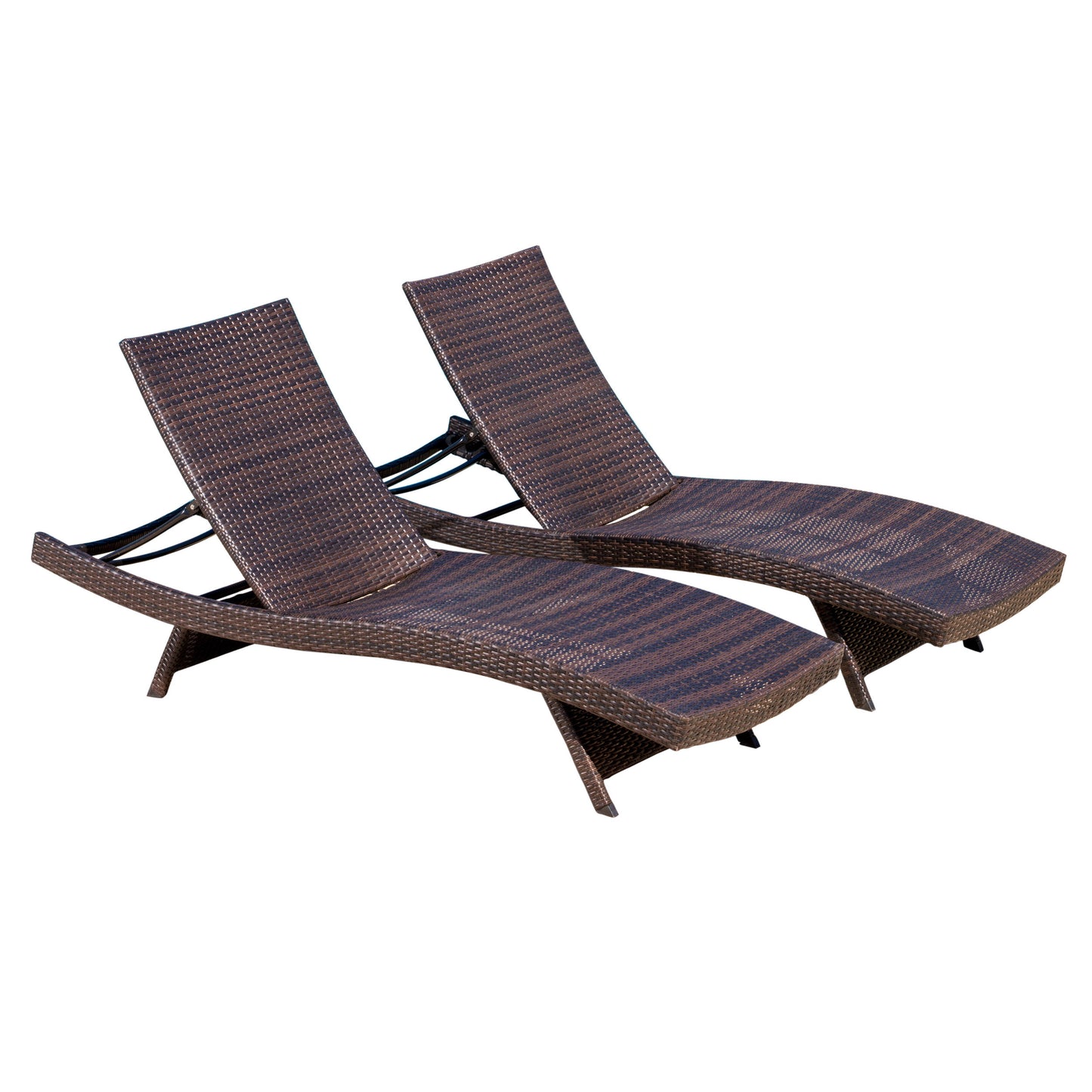 Salem PE Wicker Chaise Lounge Adjustable Brown Rattan Outdoor Chair Set