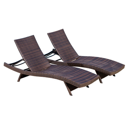 Salem PE Wicker Chaise Lounge Adjustable Brown Rattan Outdoor Chair Set