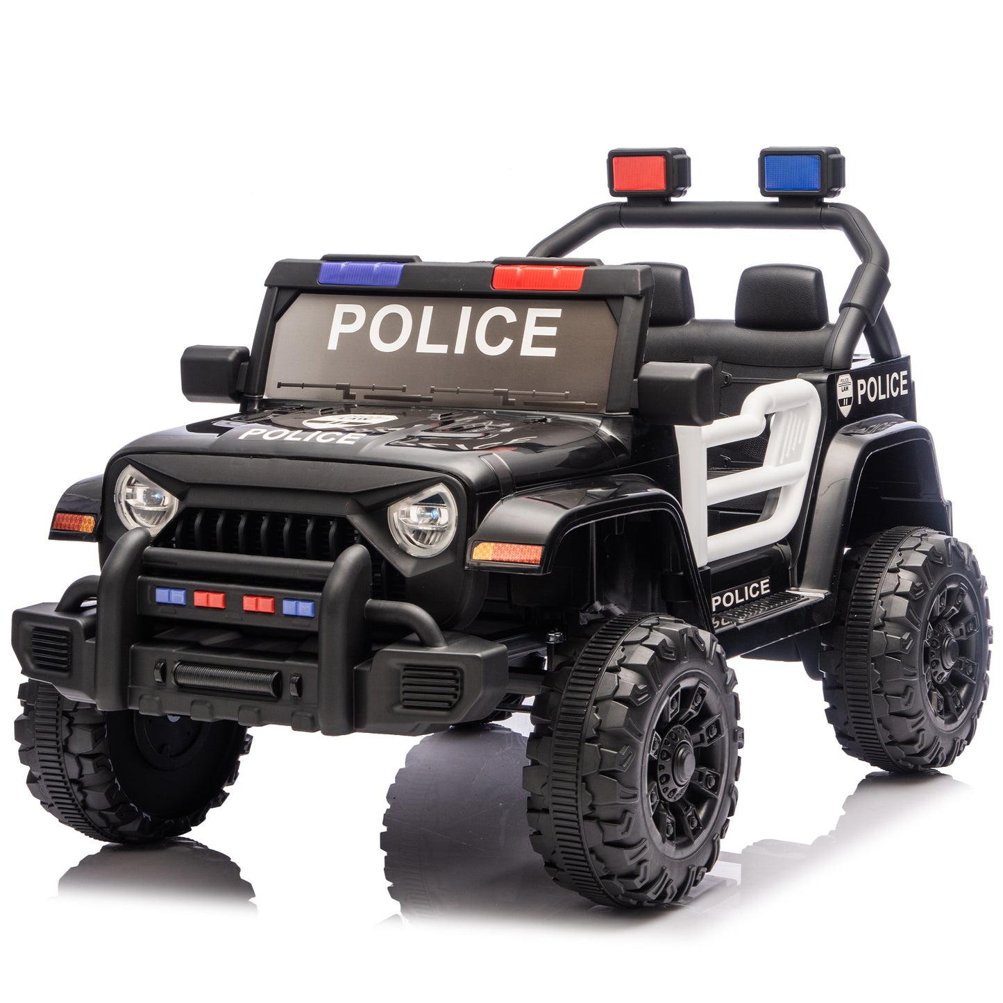 12V Kids Electric Police Car W/ Parent Remote Control,Dual drive,Four-wheel Suspension,With music,Bluetooth,MP3,USB,with headlights, steering wheel quick release,Slow start for Kids Aged 2-4.