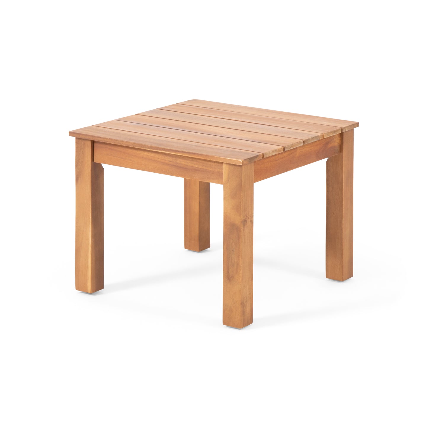 Halcyon Outdoor Side Table with Slat Design and Acacia Wood Frame, Teak