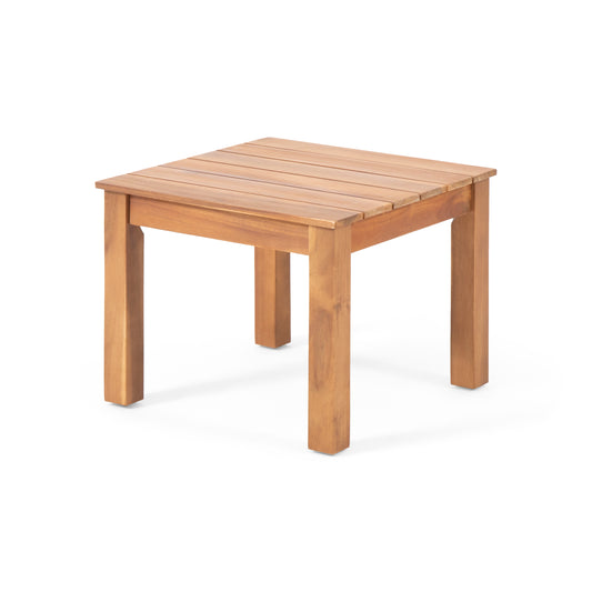 Halcyon Outdoor Side Table with Slat Design and Acacia Wood Frame, Teak
