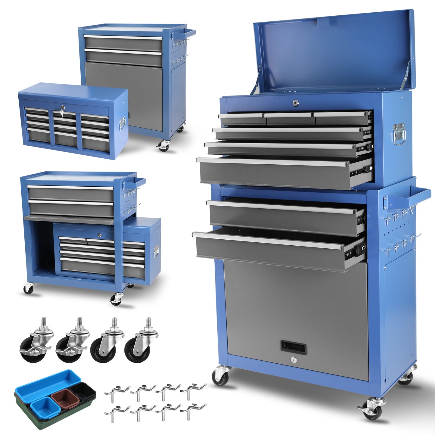 Rolling Tool Chest with Wheels 8 Drawers, Assembled Tool Cabinet Combo with Drawers, Detachable Organizer Tool Chests, Mobile Lockable Tool Box for Workshop Mechanics Garage