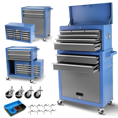 Rolling Tool Chest with Wheels 8 Drawers, Assembled Tool Cabinet Combo with Drawers, Detachable Organizer Tool Chests, Mobile Lockable Tool Box for Workshop Mechanics Garage