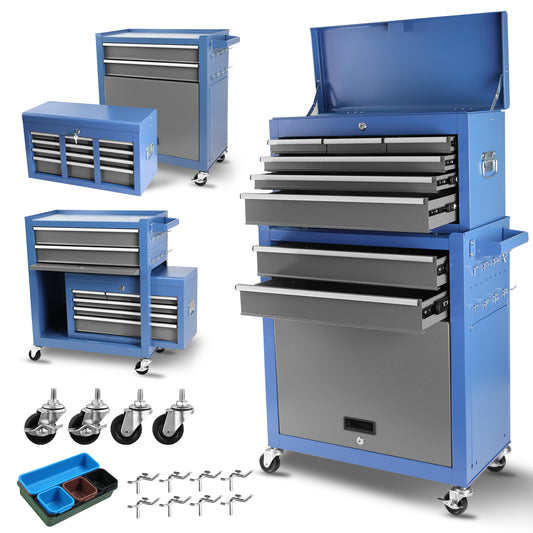 Rolling Tool Chest with Wheels 8 Drawers, Assembled Tool Cabinet Combo with Drawers, Detachable Organizer Tool Chests, Mobile Lockable Tool Box for Workshop Mechanics Garage