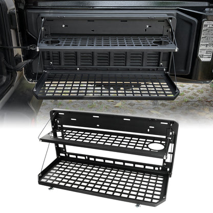 2-Tier Tailgate Table Rear Foldable Storage Cargo Rack Outdoor Camping Desk for 2007-2022 Jeep Wrangler JK&JL 4 Door (Not Fit JK Models with Stock Subwoofer)