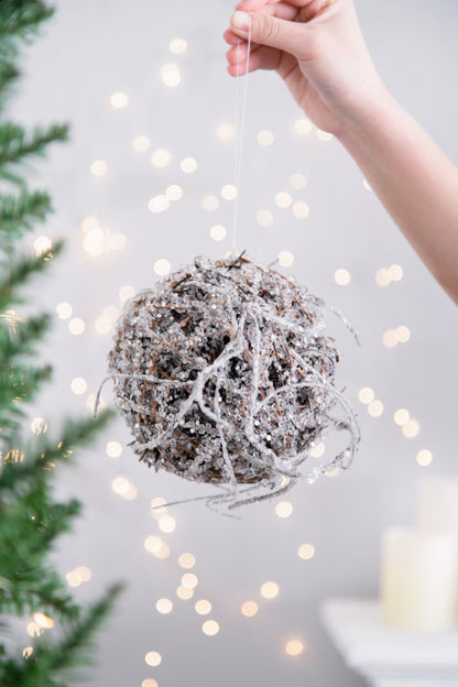 D6' Iced Twig Ball, Decorative Hanging Ball Christmas Tree Ornaments for Holiday Party Decorations, Set of 4