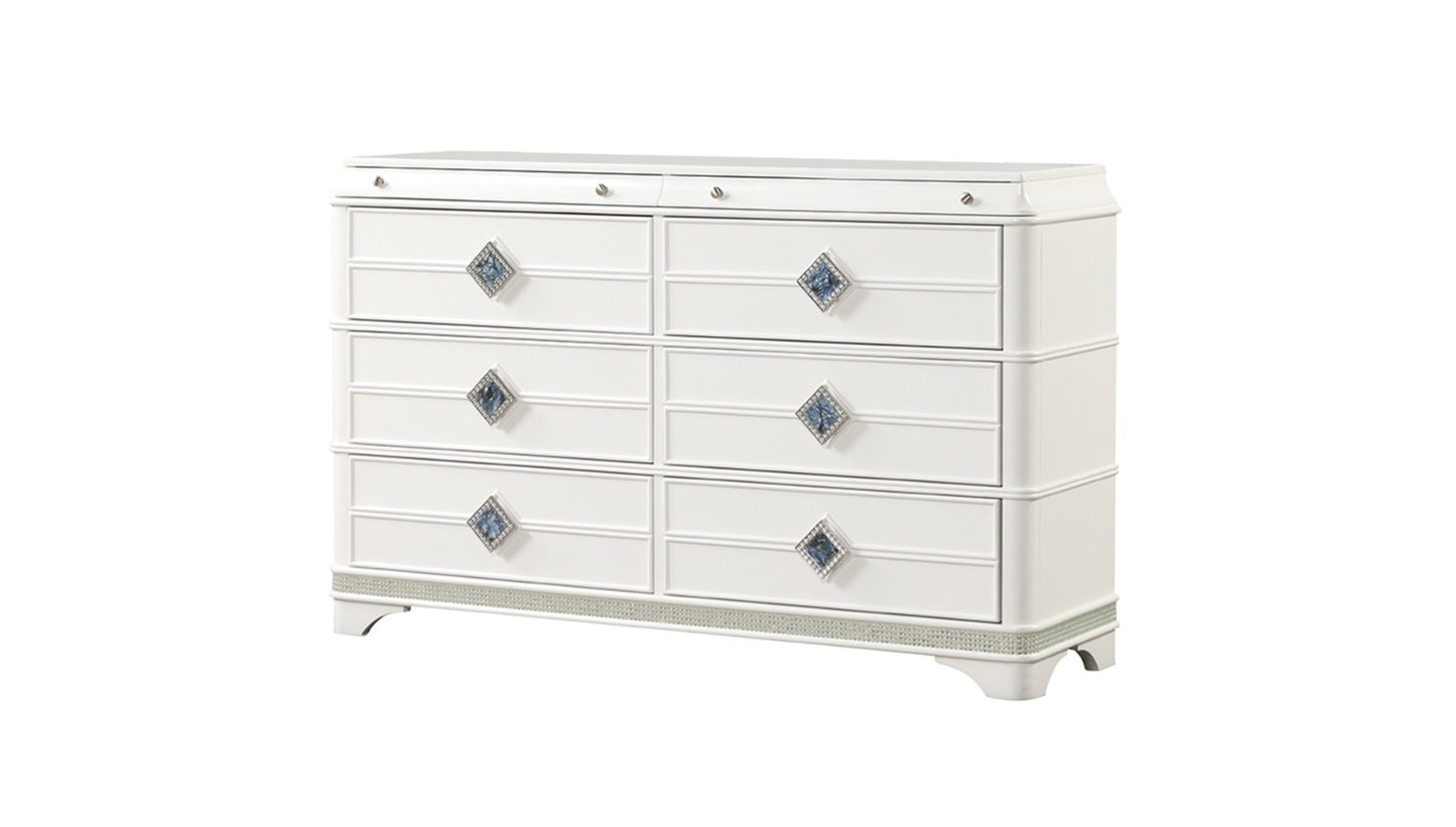 Laguna Modern Style 6- Drawer Dresser Made with Wood, Hidden Jewelry Drawer and Crystal Accents in White (INCLUDES DRESSER ONLY)  same as B009P270823 (CA inventory)