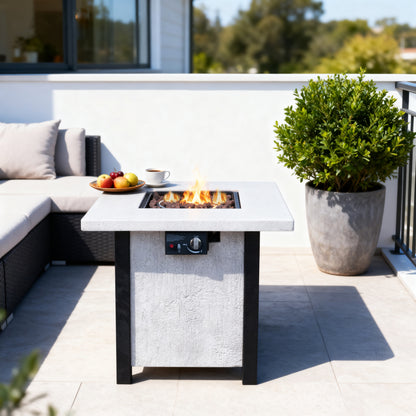 25' H Outdoor Patio Propane Gas Fire Pit Table - 50,000 BTU High-temperature-resistant carving process for environmentally friendly materials with the effect of charcoal grain
