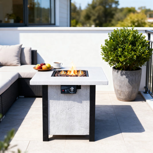 25' H Outdoor Patio Propane Gas Fire Pit Table - 50,000 BTU High-temperature-resistant carving process for environmentally friendly materials with the effect of charcoal grain
