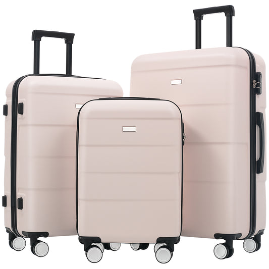 Hardshell Luggage Sets 3 Piece Double Spinner Wheels Suitcase with Handle Password Lock, Lightweight 20'+24'+28' Luggages