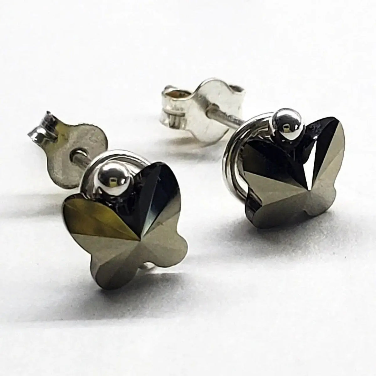 8mm Crystal Butterfly Silver Spiral Stud Earrings