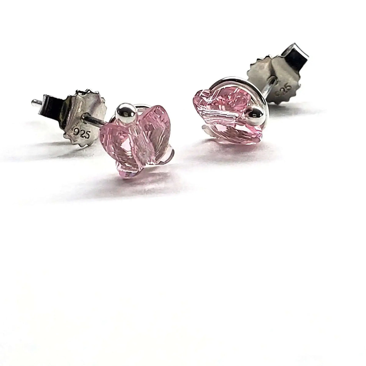 8mm Crystal Butterfly Silver Spiral Stud Earrings