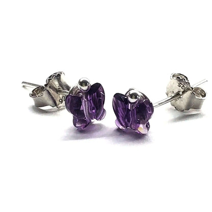 8mm Crystal Butterfly Silver Spiral Stud Earrings